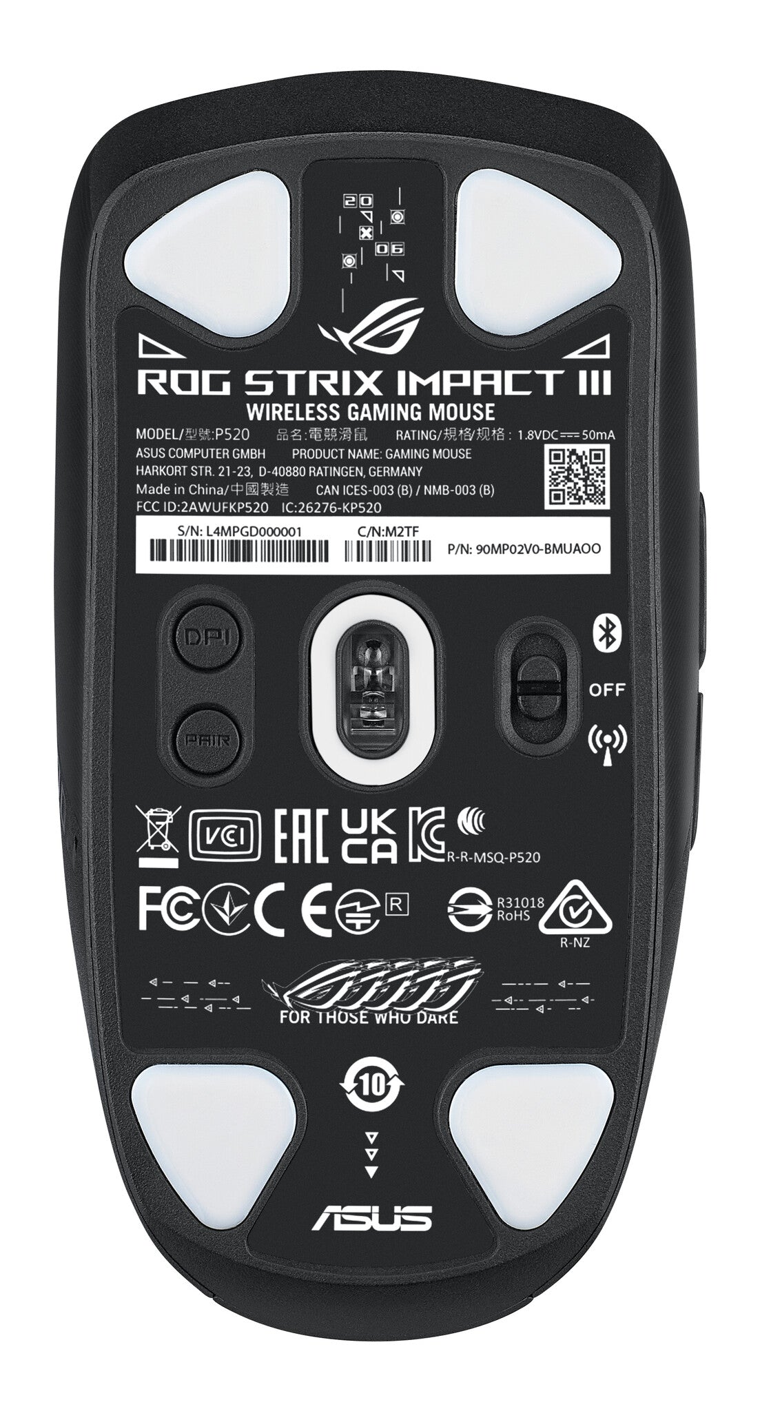 ASUS ROG Strix Impact III Wireless datormöss Spela Ambidextrous Trådlös RF + Bluetooth Optisk 36000 DPI