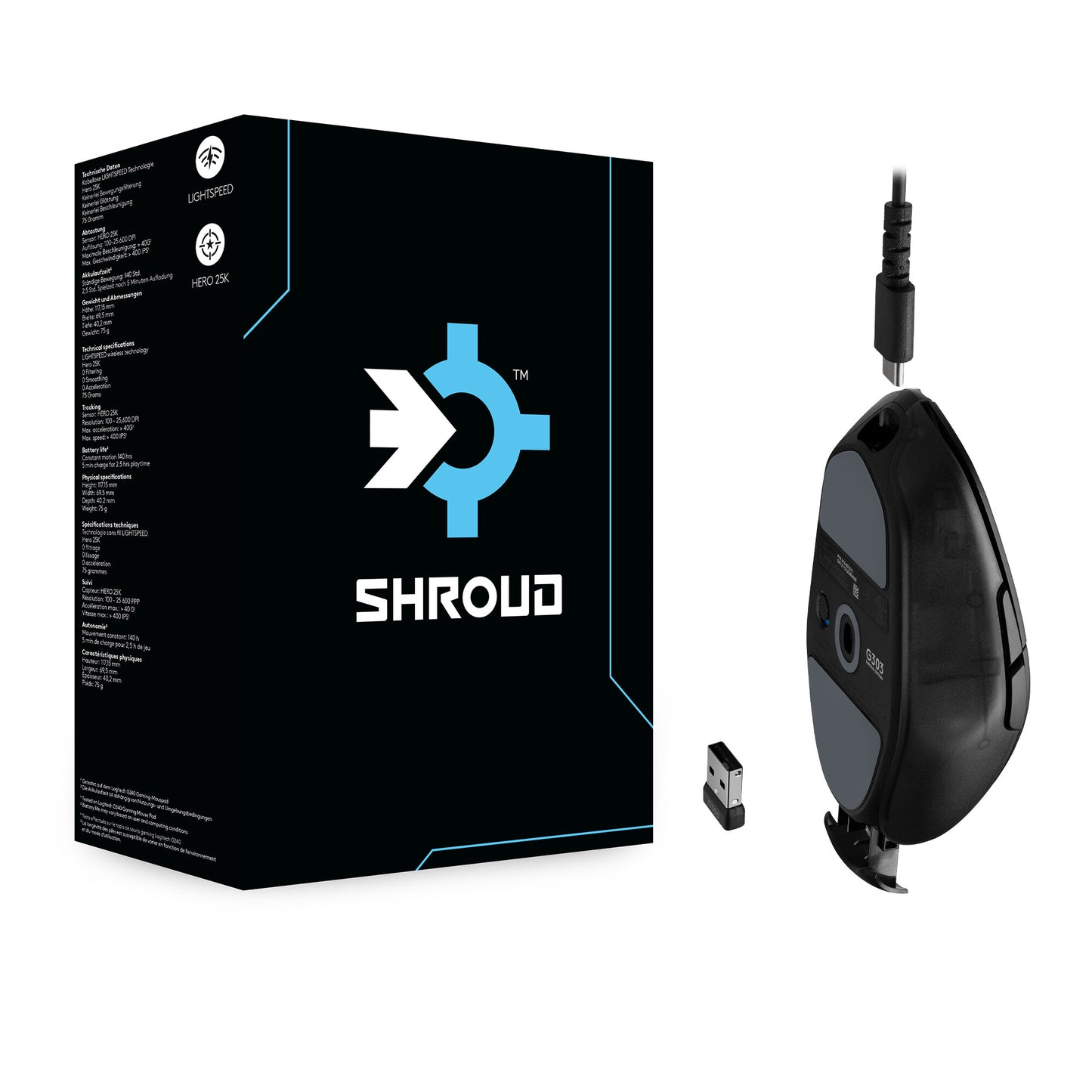 Logitech G G303 Shroud Edition datormöss Spela högerhand Trådlös RF + Bluetooth Optisk 25600 DPI