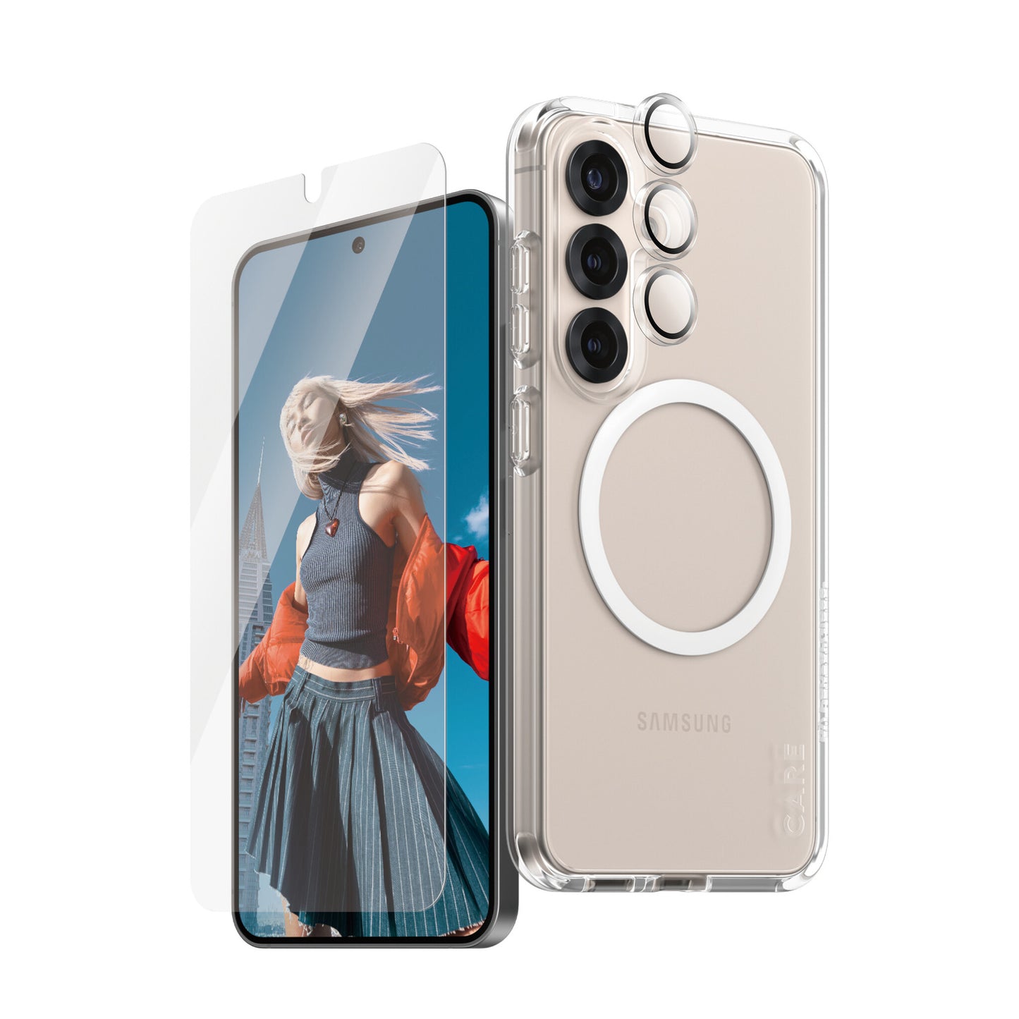 PanzerGlass ® | CARE by ® Flagship 3-in-1 Bundle Samsung Galaxy S25 Genomskinligt skärmskydd 1 styck
