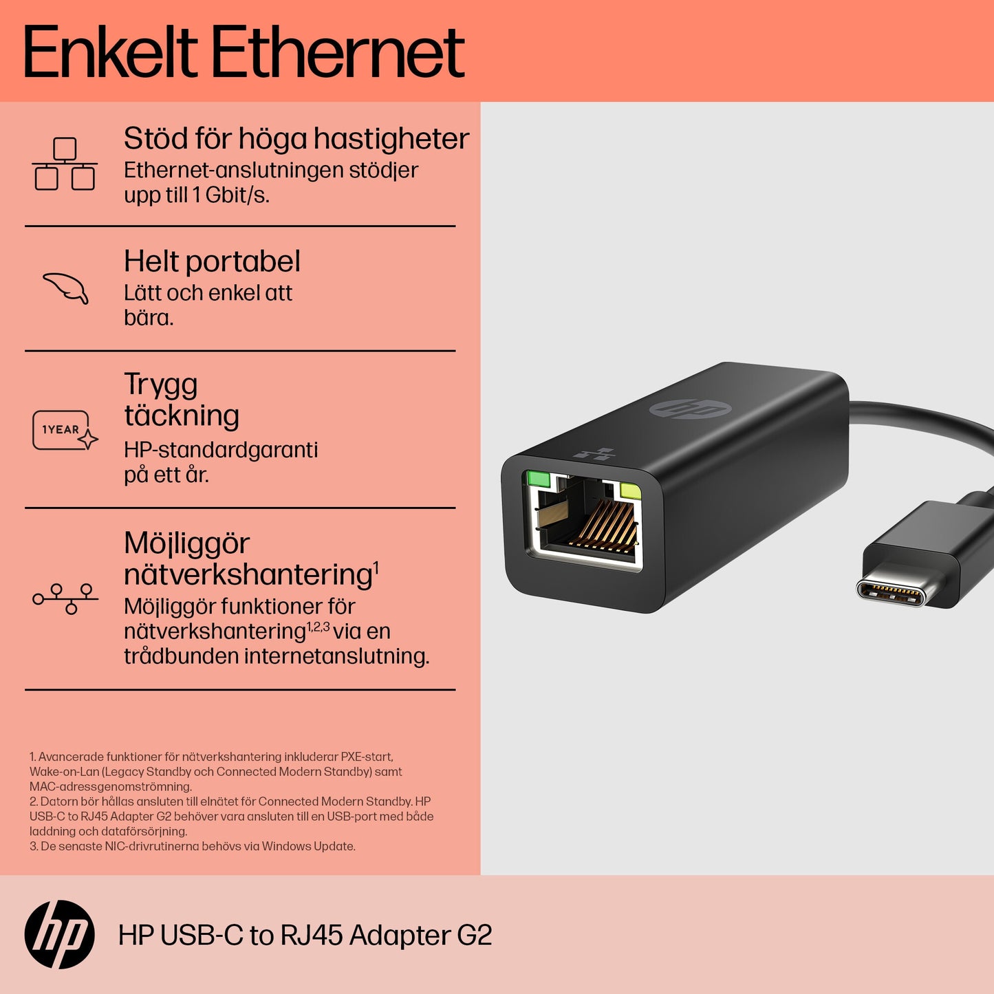 HP USB-C till RJ45 G2-adapter