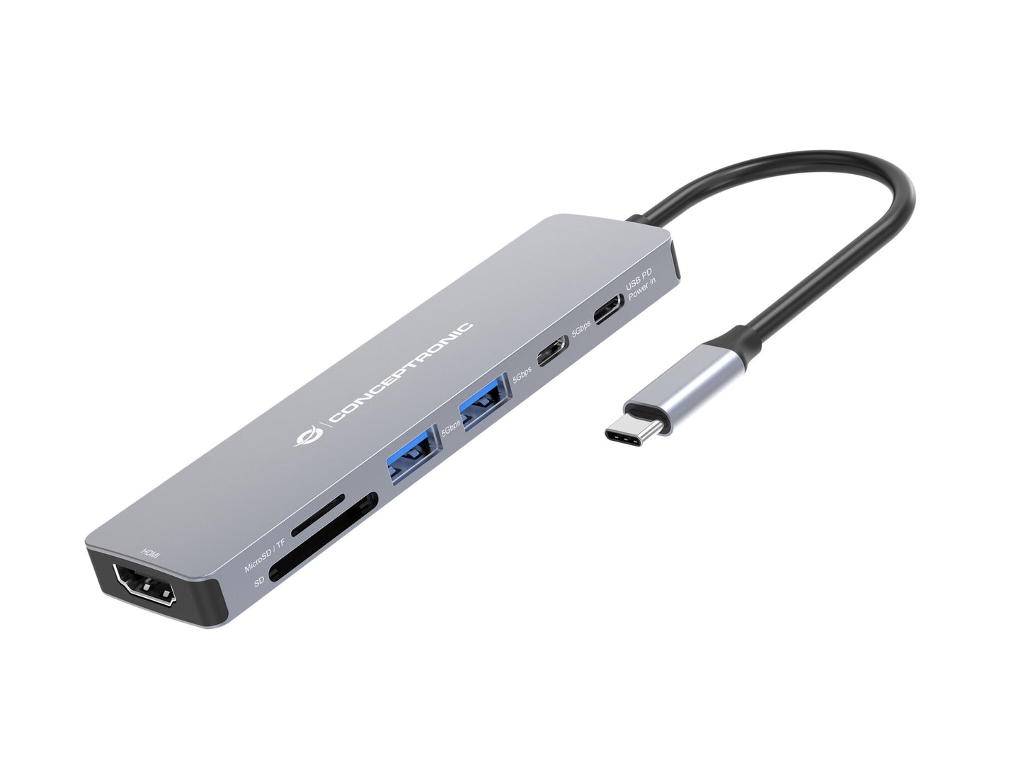 Conceptronic DONN28G dockningsstationer för bärbara datorer Kabel USB 3.2 Gen 1 (3.1 Gen 1) Type-C Grå
