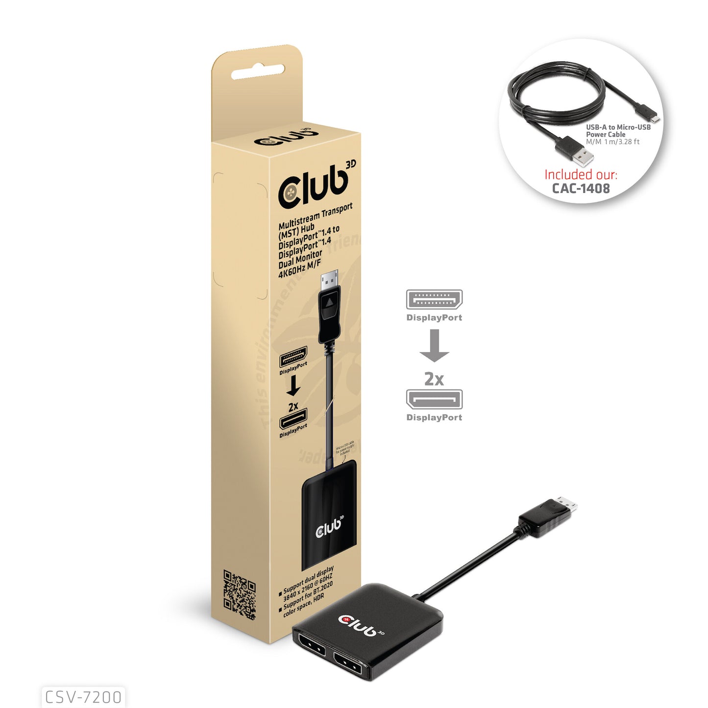 CLUB3D Multi Stream Transport (MST) Hub DisplayPort 2x DisplayPort