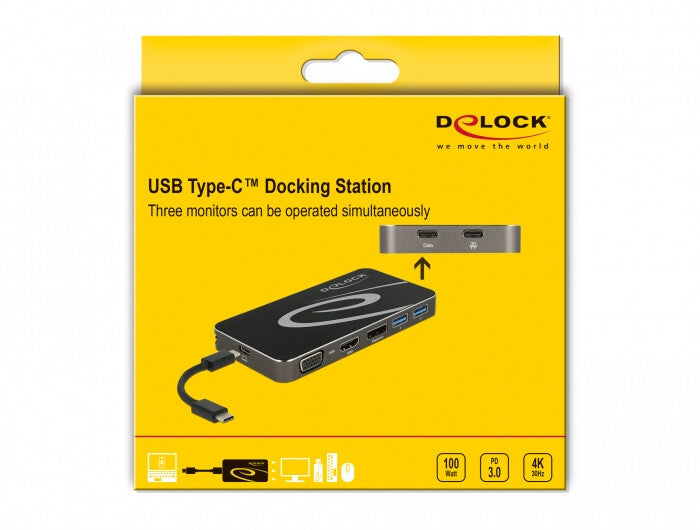 DeLOCK 87773 dockningsstationer för bärbara datorer Kabel USB 3.2 Gen 1 (3.1 Gen 1) Type-C Svart