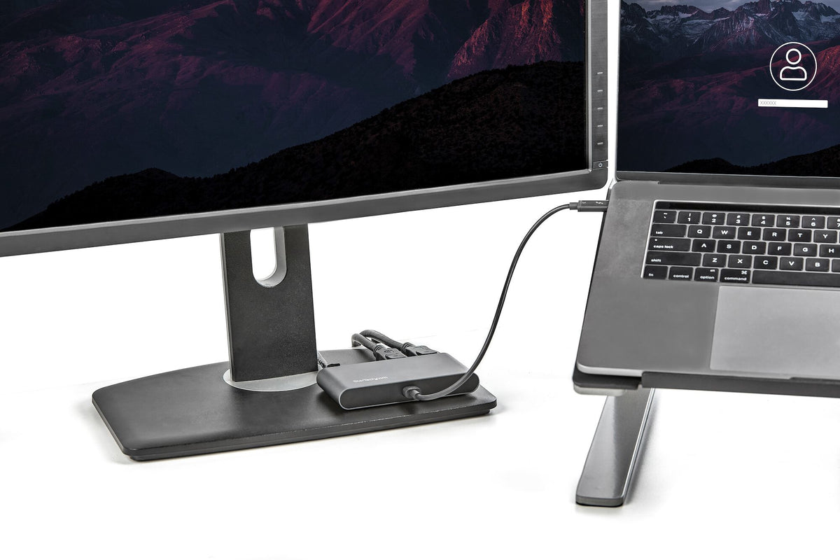 StarTech.com Thunderbolt Mini-dockningsstation för dubbla bildskärmar, 4K 60 Hz DisplayPort, drivrutinsfri hubb för Windows och Mac, Gigabit Ethernet, 1x USB-A (USB 5 Gbps), 28 cm kabel