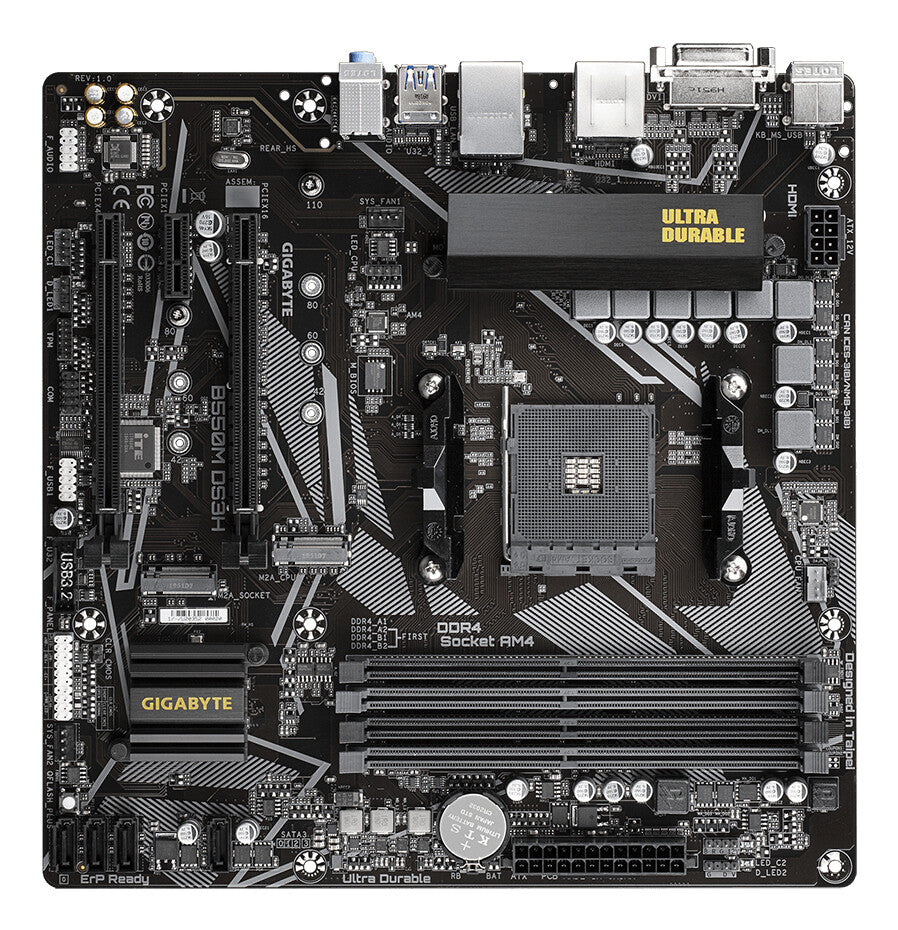 GIGABYTE B550M DS3H moderkort AMD B550 Uttag AM4 micro ATX
