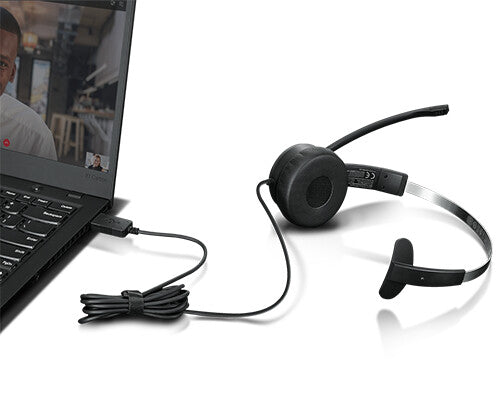 Lenovo 100 Mono Headset Kabel Huvudband Kontor/callcenter USB Type-A Svart