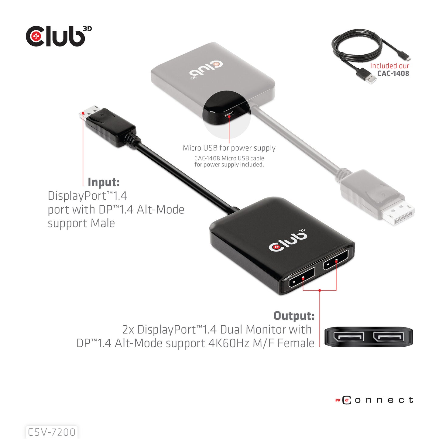CLUB3D Multi Stream Transport (MST) Hub DisplayPort 2x DisplayPort