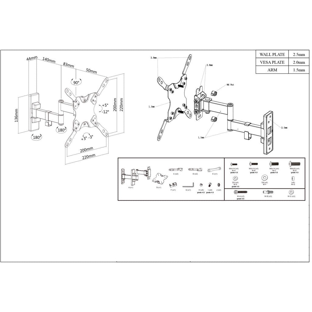 Manhattan 461405 tv-fäste 106,7 cm (42") Svart