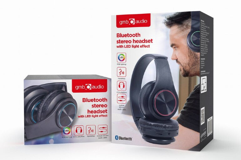 Gembird BHP-LED-01 hörlur och headset Kabel & Trådlös Huvudband Musik/vardag Micro-USB Bluetooth Svart