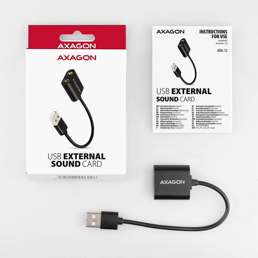 Axagon ADA-12 USB 2.0 Stereo Audio Mini-Adapter 15 cm Kabellänge - Kabel - Audio/Multimedia 2.0 kanaler
