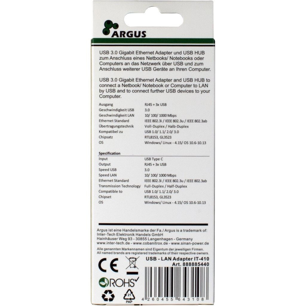Inter-Tech ARGUS IT-410 USB 3.2 Gen 1 (3.1 Gen 1) Type-C Svart