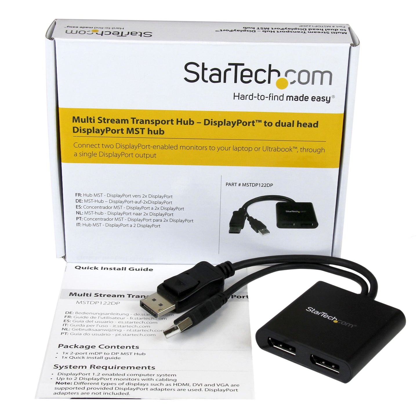 StarTech.com DisplayPort 1.2-splitter för dubbla bildskärmar, DisplayPort till 2x DP-adapter för flera bildskärmar, dubbel 4K 30 Hz eller 1080p 60 Hz MST-hubb för dator, USB-bussdriven - Endast för Windows