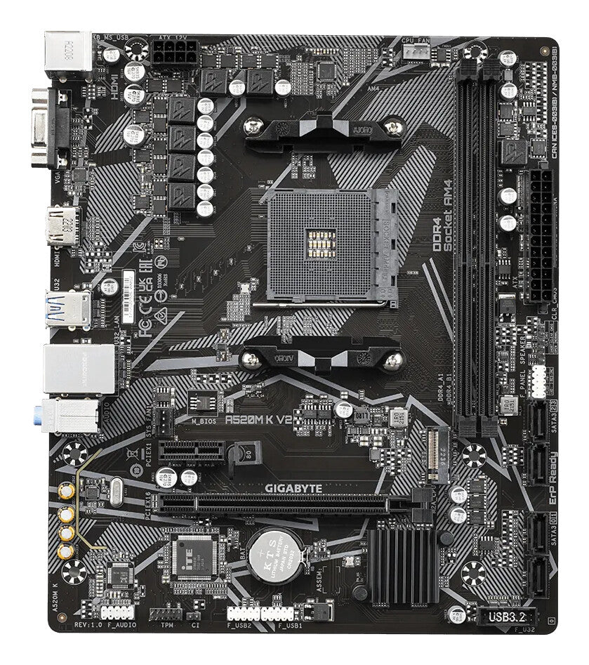 GIGABYTE A520M K V2 moderkort AMD A520 Uttag AM4 micro ATX