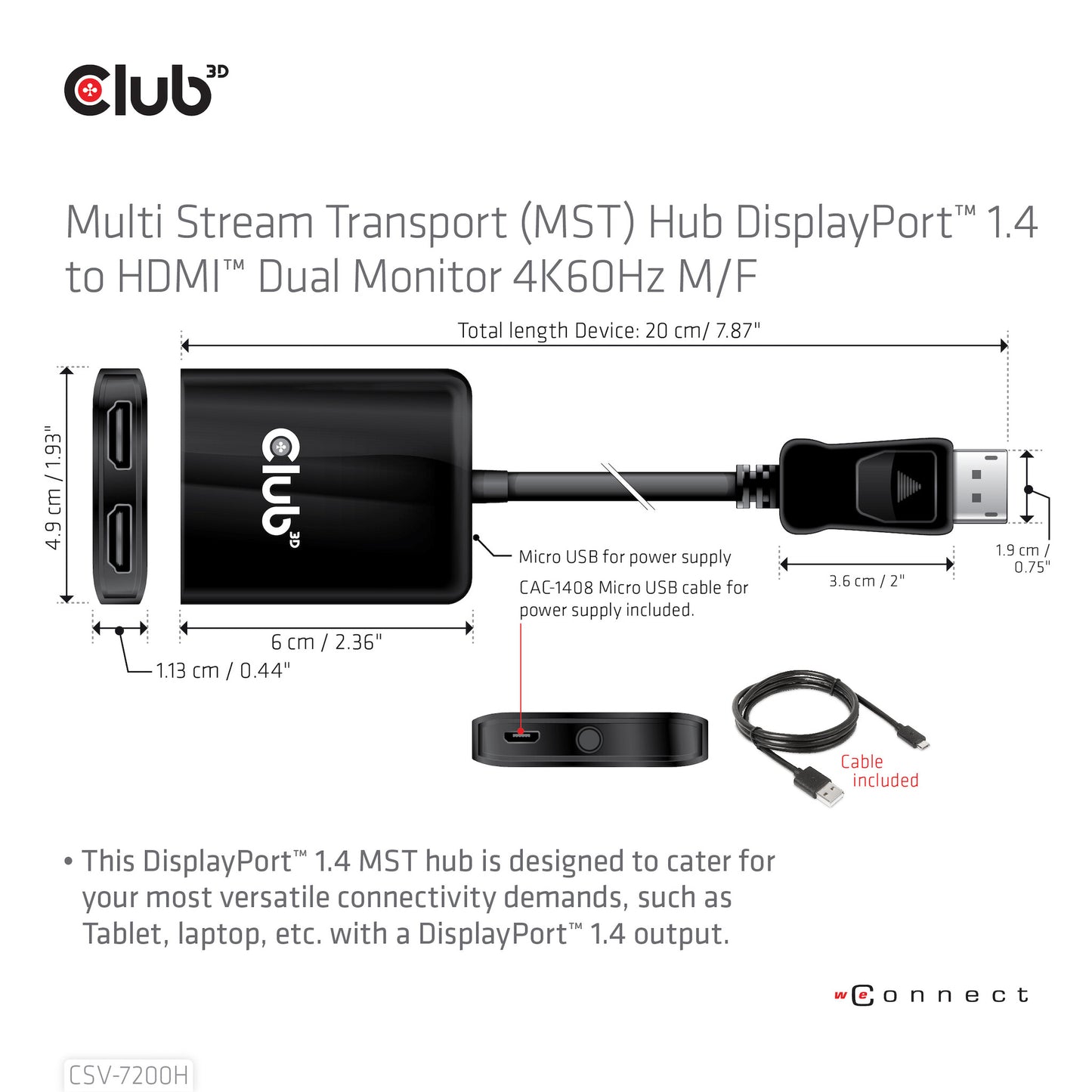 CLUB3D CSV-7200H bilddelare DisplayPort 2x HDMI