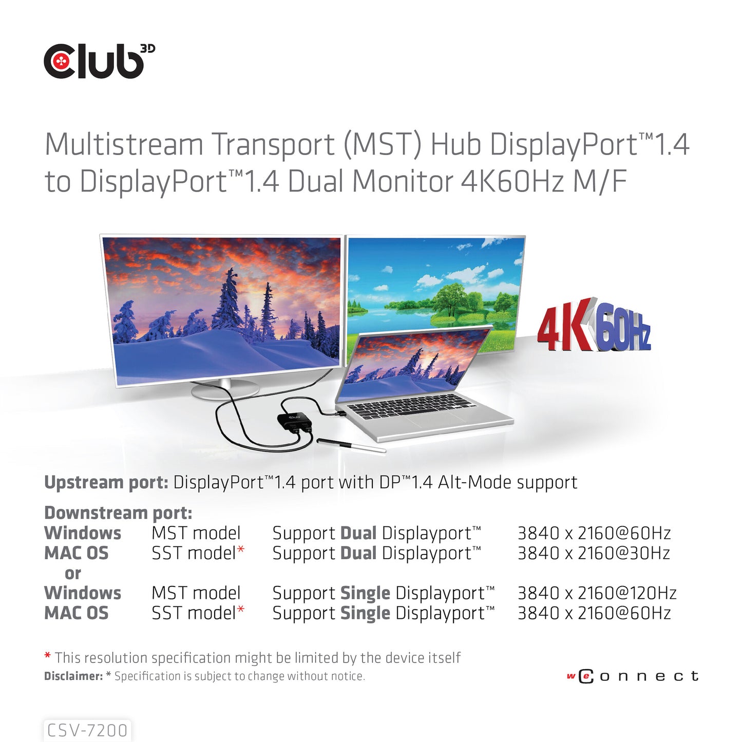 CLUB3D Multi Stream Transport (MST) Hub DisplayPort 2x DisplayPort