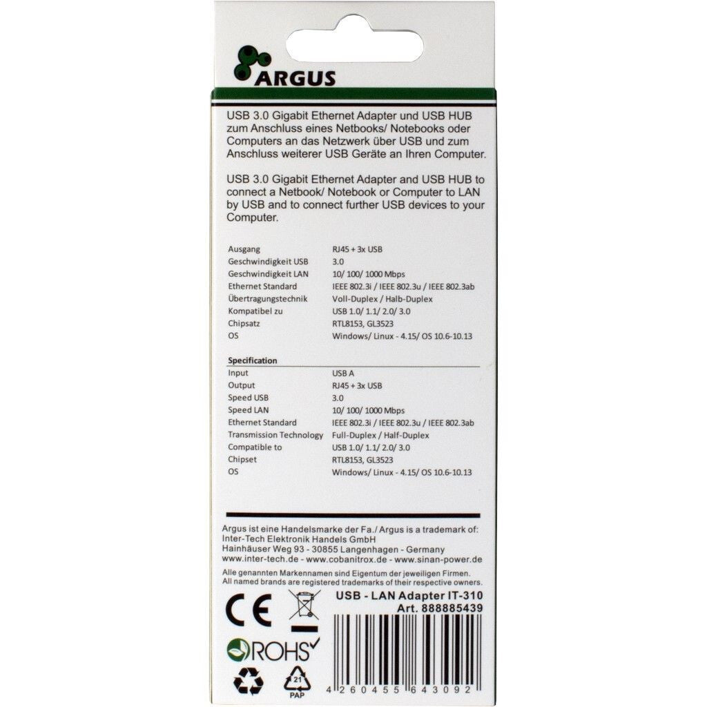 Inter-Tech ARGUS IT-310 USB 3.2 Gen 1 (3.1 Gen 1) Type-A Svart