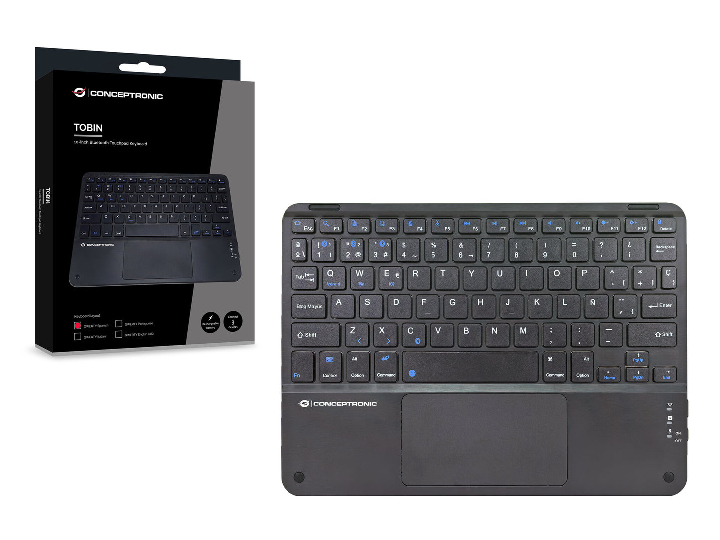 Conceptronic TOBIN01BES tangentbord Universal Bluetooth QWERTY Spansk Svart