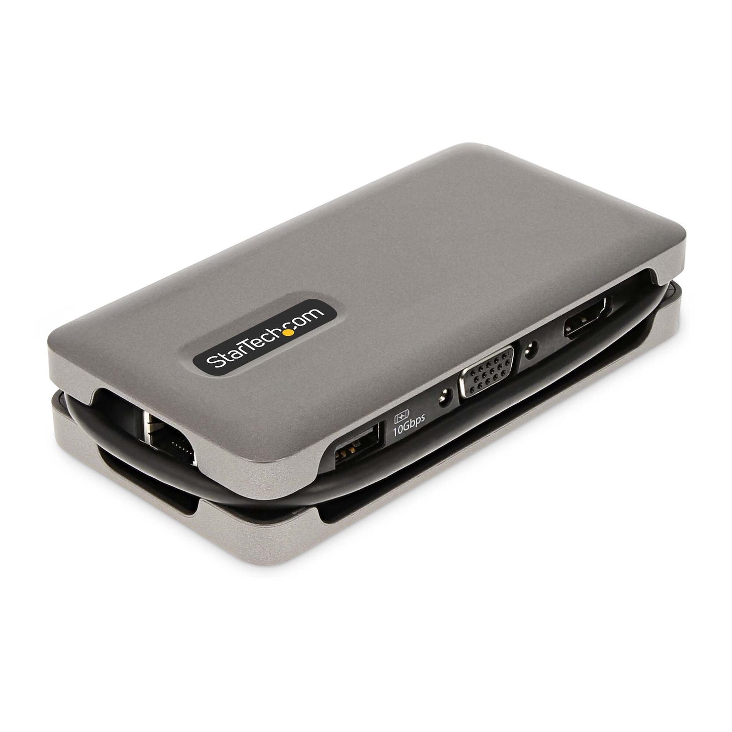 StarTech.com USB-C-multiportadapter - HDMI/VGA - 4K 60 Hz - USB-hubb med 3 portar - 100 W pass-through-strömförsörjning - GbE - Reseminidockningsstation med laddning - 30 cm Wrap-Around-kabel