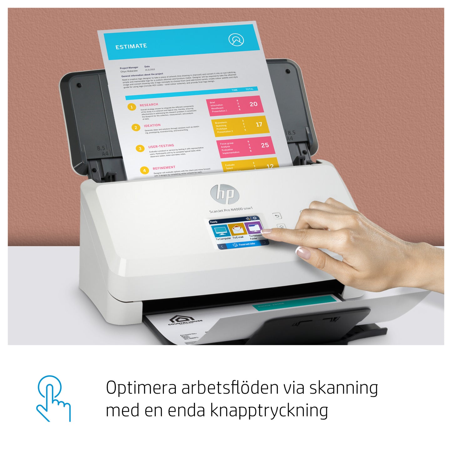 HP ScanJet Pro N4000 snw1 Arkmatad skanner 600 x 600 DPI A4 Svart, Vit