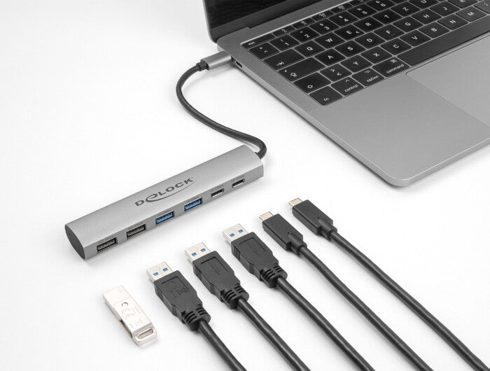 DeLOCK 64232 dockningsstationer för bärbara datorer Kabel USB 3.2 Gen 1 (3.1 Gen 1) Type-A + Type-C Grå
