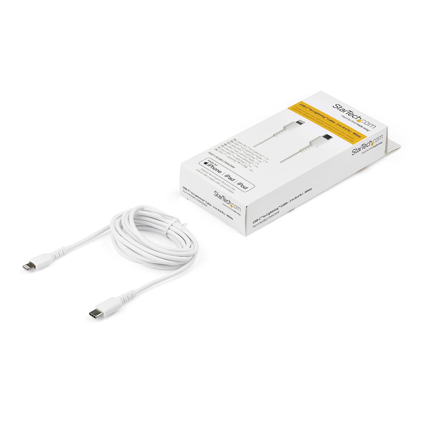StarTech.com 2m tålig, vitt USB-C till Blixtkabel - Hård, tålig aramifiber USB typ A till Blixtladdare/synkron strömsladd - Apple MFi-certifierad iPad/iPhone 12