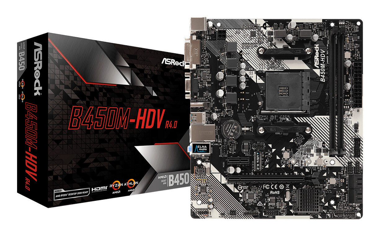 Asrock B450M-HDV R4.0 AMD B450 Uttag AM4 micro ATX
