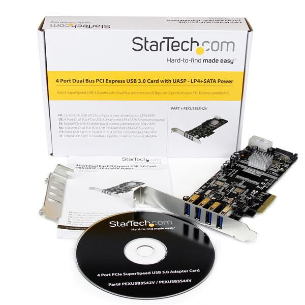 StarTech.com PCI Express (PCIe) SuperSpeed USB 3.0-kortadapter med 4 portar och 2 dedicerade kanaler på 5 Gbps – UASP – SATA/LP4-ström
