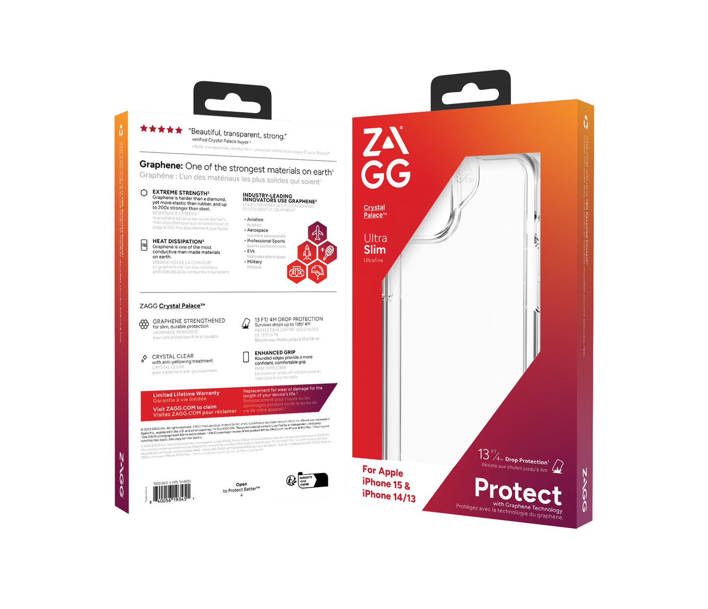 ZAGG Cases Crystal Palace Apple iPhone 15/iPhone 14/13 Clear EN/FR