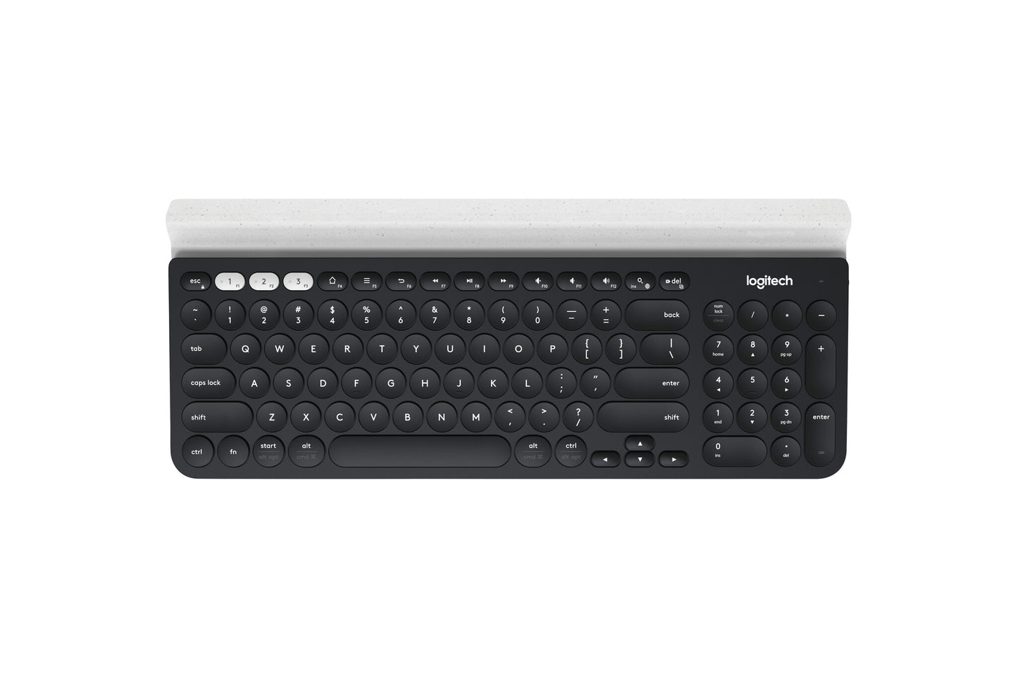 Logitech K780 Multi-Device Wireless Keyboard tangentbord Universal Trådlös RF + Bluetooth QWERTY Amerikanskt internationellt Grå, Vit