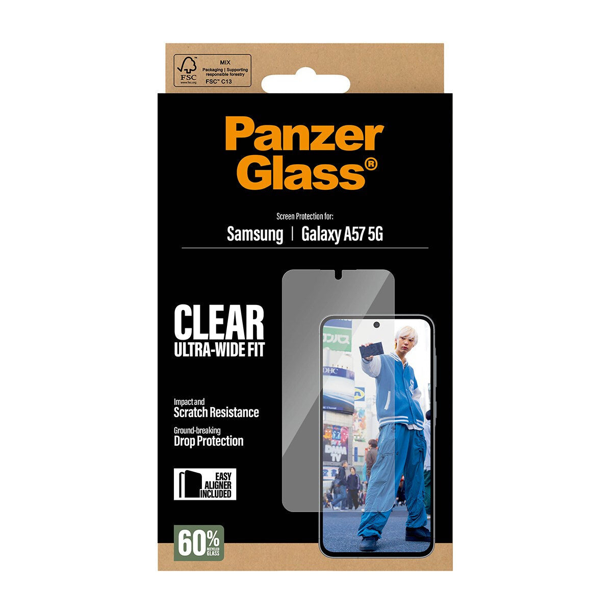 PanzerGlass Screen Protector Ultra-Wide Fit - Clear - Samsung Galaxy A57 5G Genomskinligt skärmskydd