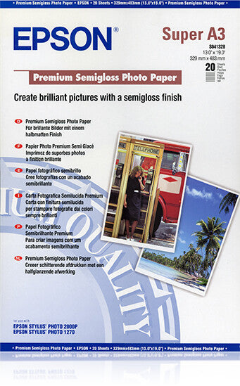 Epson Premium Semigloss Photo Paper, DIN A3+, 250 g/m², 20 ark
