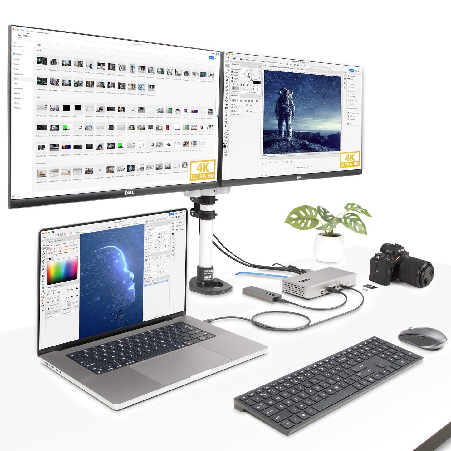 StarTech.com Thunderbolt 4-dockningsstation för flera bildskärmar, dockningsstation för fyra/tre/två bildskärmar - 2x HDMI/2x DisplayPort, 7x USB-hubb, 2,5 Gb Ethernet, 98 W strömförsörjning