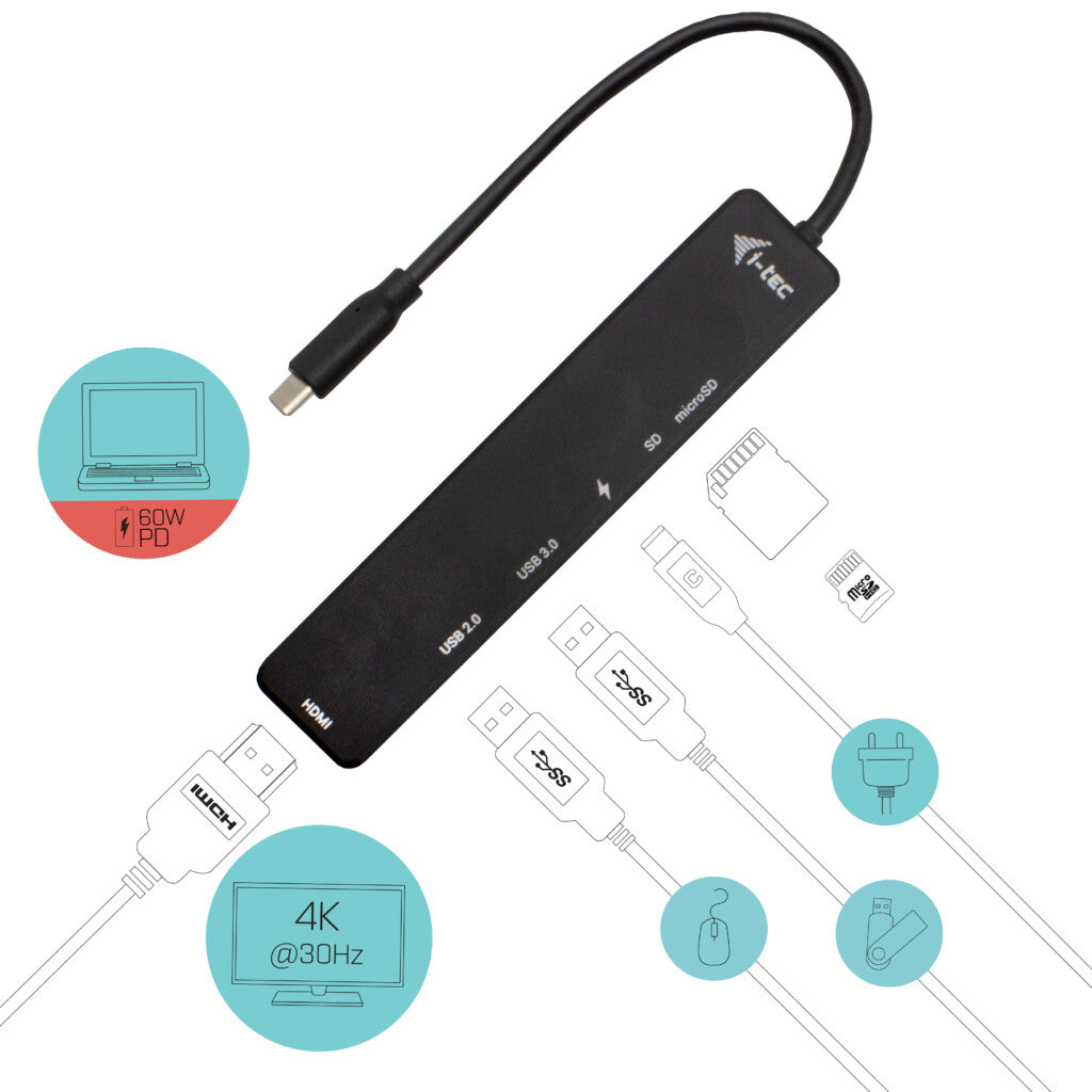 i-tec C31TRAVELEASYDOCKPD dockningsstationer för bärbara datorer Kabel USB 3.2 Gen 1 (3.1 Gen 1) Type-C Svart