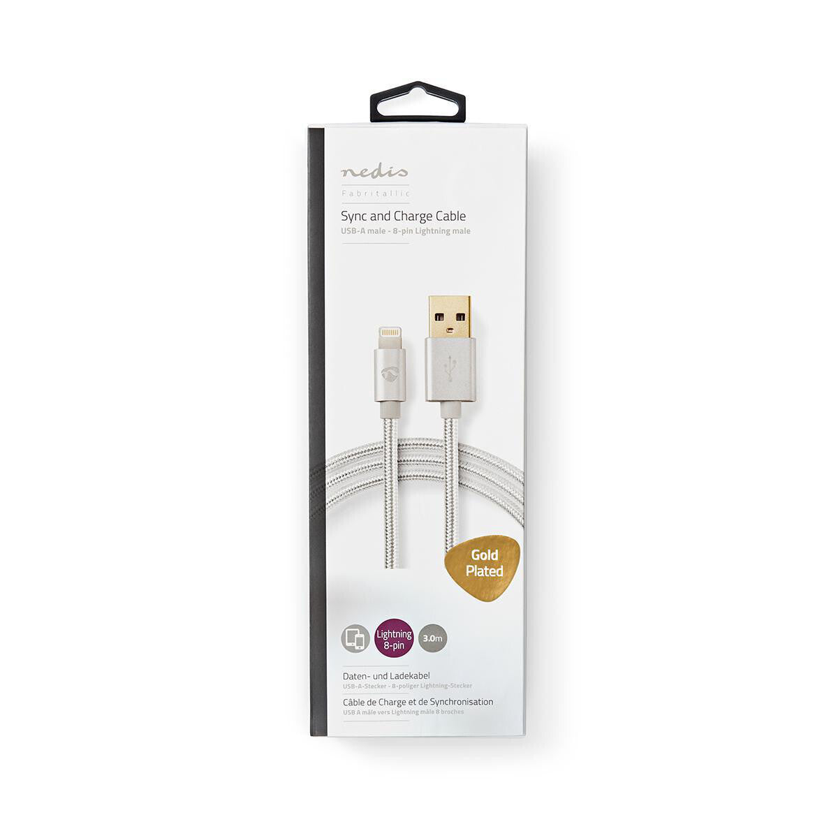 Nedis CCTB39300AL30 mobiltelefonkablar Gjuten aluminium 3 m USB A Lightning