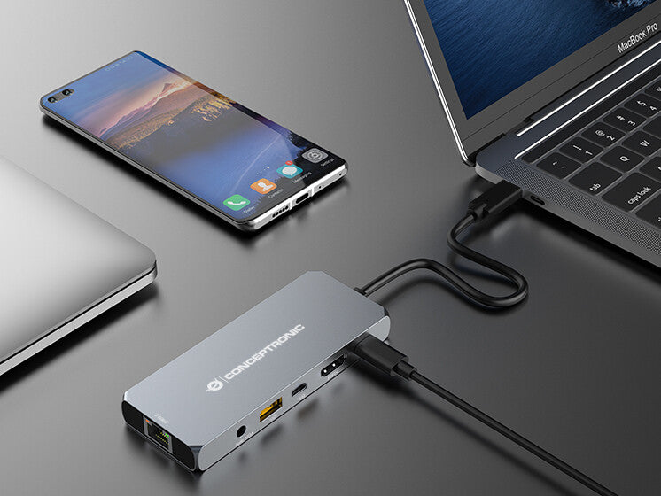 Conceptronic DONN22G dockningsstationer för bärbara datorer Kabel USB 3.2 Gen 2 (3.1 Gen 2) Type-C Grå