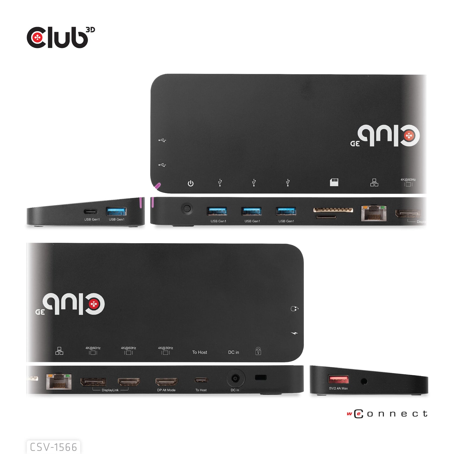 CLUB3D CSV-1566 dockningsstationer för bärbara datorer Dockning USB 3.2 Gen 1 (3.1 Gen 1) Type-C Svart