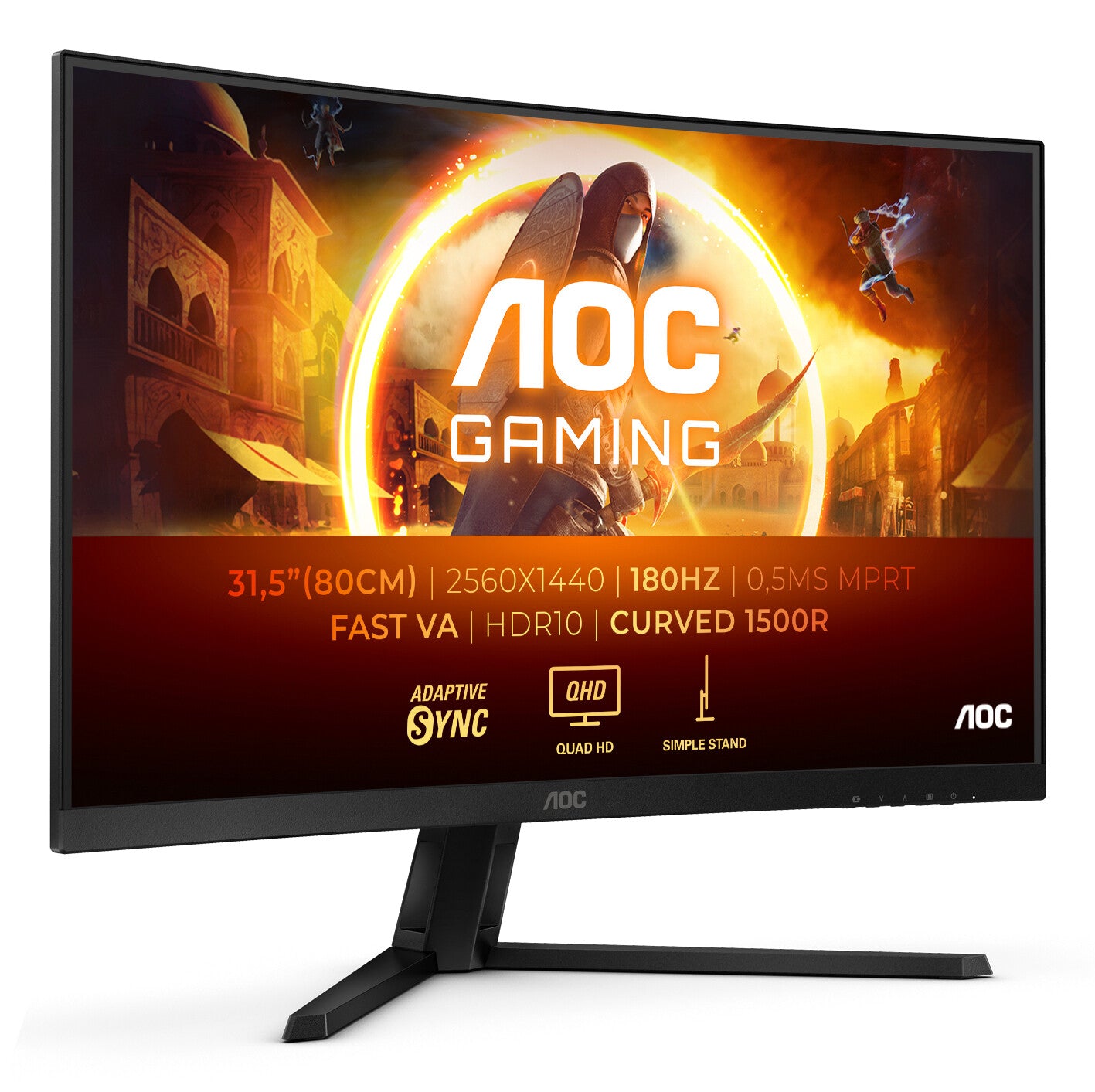 AOC G4 CQ32G4VE platta pc-skärmar 80 cm (31.5") 2560 x 1440 pixlar Quad HD LCD Svart, Grå