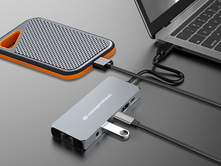 Conceptronic DONN22G dockningsstationer för bärbara datorer Kabel USB 3.2 Gen 2 (3.1 Gen 2) Type-C Grå