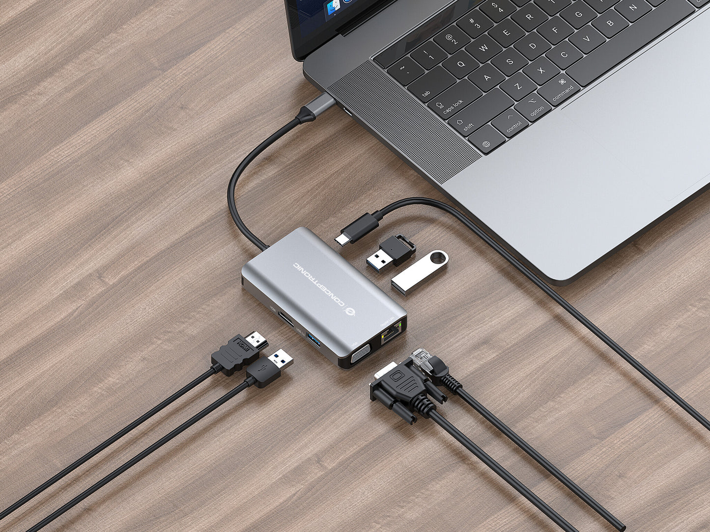 Conceptronic DONN21G dockningsstationer för bärbara datorer Kabel USB 3.2 Gen 1 (3.1 Gen 1) Type-C Grå