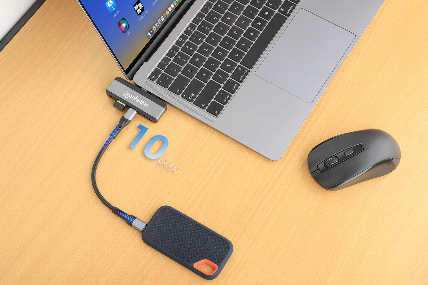 Manhattan 190404 dockningsstationer för bärbara datorer Kabel USB 3.2 Gen 2 (3.1 Gen 2) Type-C Grå