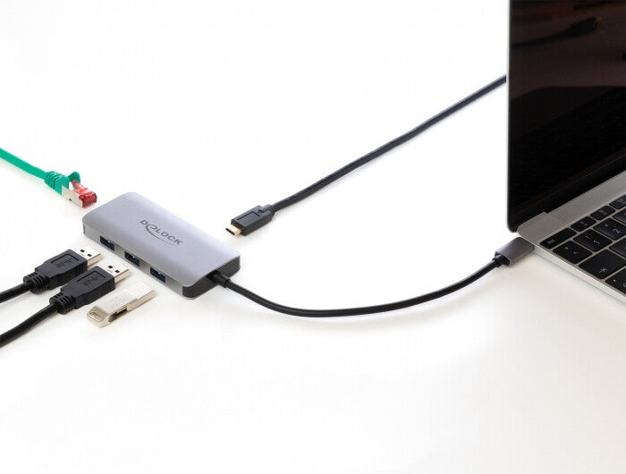 DeLOCK 63252 dockningsstationer för bärbara datorer Kabel USB 3.2 Gen 1 (3.1 Gen 1) Type-C Grå