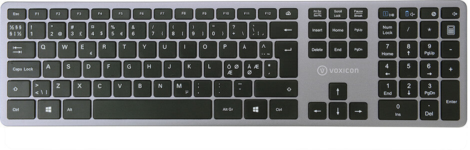 Voxicon 280 Slim Metal Wireless tangentbord Mus inkluderad Universal RF Trådlös QWERTY Nordic Svart, Silver