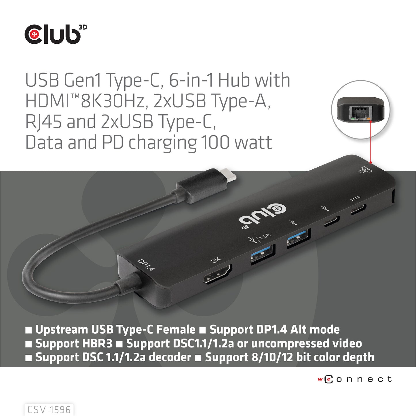 CLUB3D CSV-1596 dockningsstationer för bärbara datorer USB 3.2 Gen 1 (3.1 Gen 1) Type-C Svart