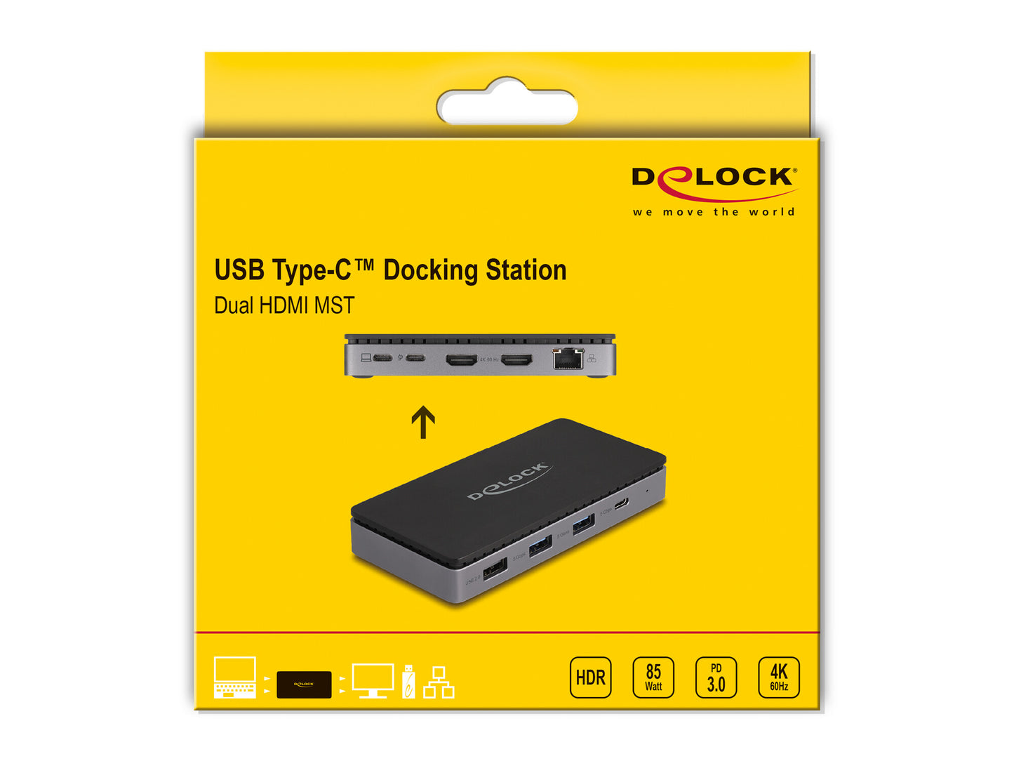 DeLOCK 88271 dockningsstationer för bärbara datorer Kabel USB 3.2 Gen 1 (3.1 Gen 1) Type-C Svart, Grå