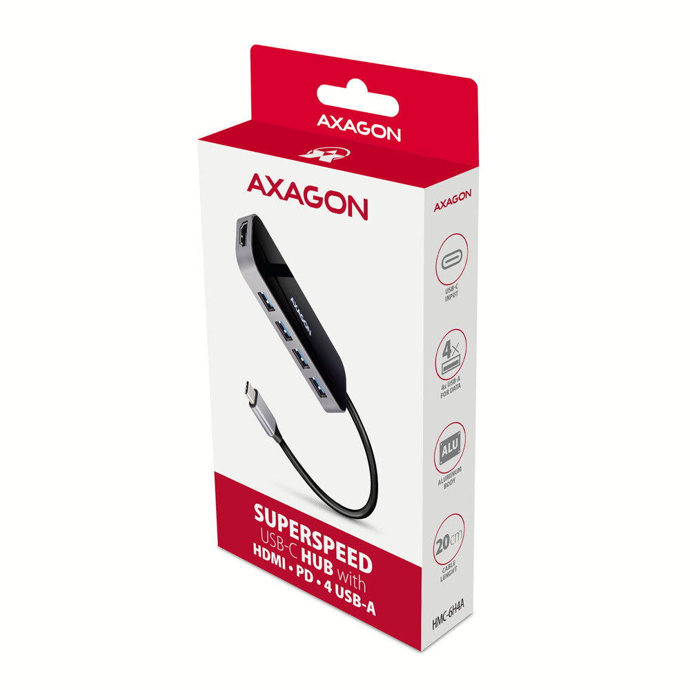 Axagon HMC-6H4A dockningsstationer för bärbara datorer Kabel USB 3.2 Gen 1 (3.1 Gen 1) Type-C Svart, Grå