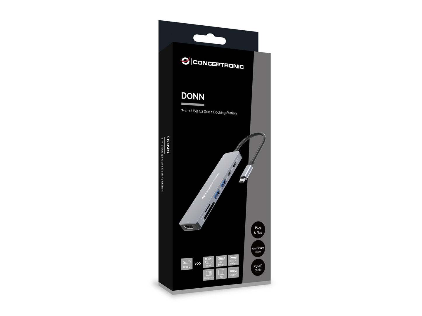 Conceptronic DONN28G dockningsstationer för bärbara datorer Kabel USB 3.2 Gen 1 (3.1 Gen 1) Type-C Grå