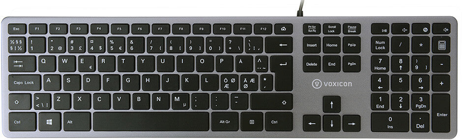 Voxicon Slim 280 Metal tangentbord Kontor USB QWERTY Nordic Svart, Silver