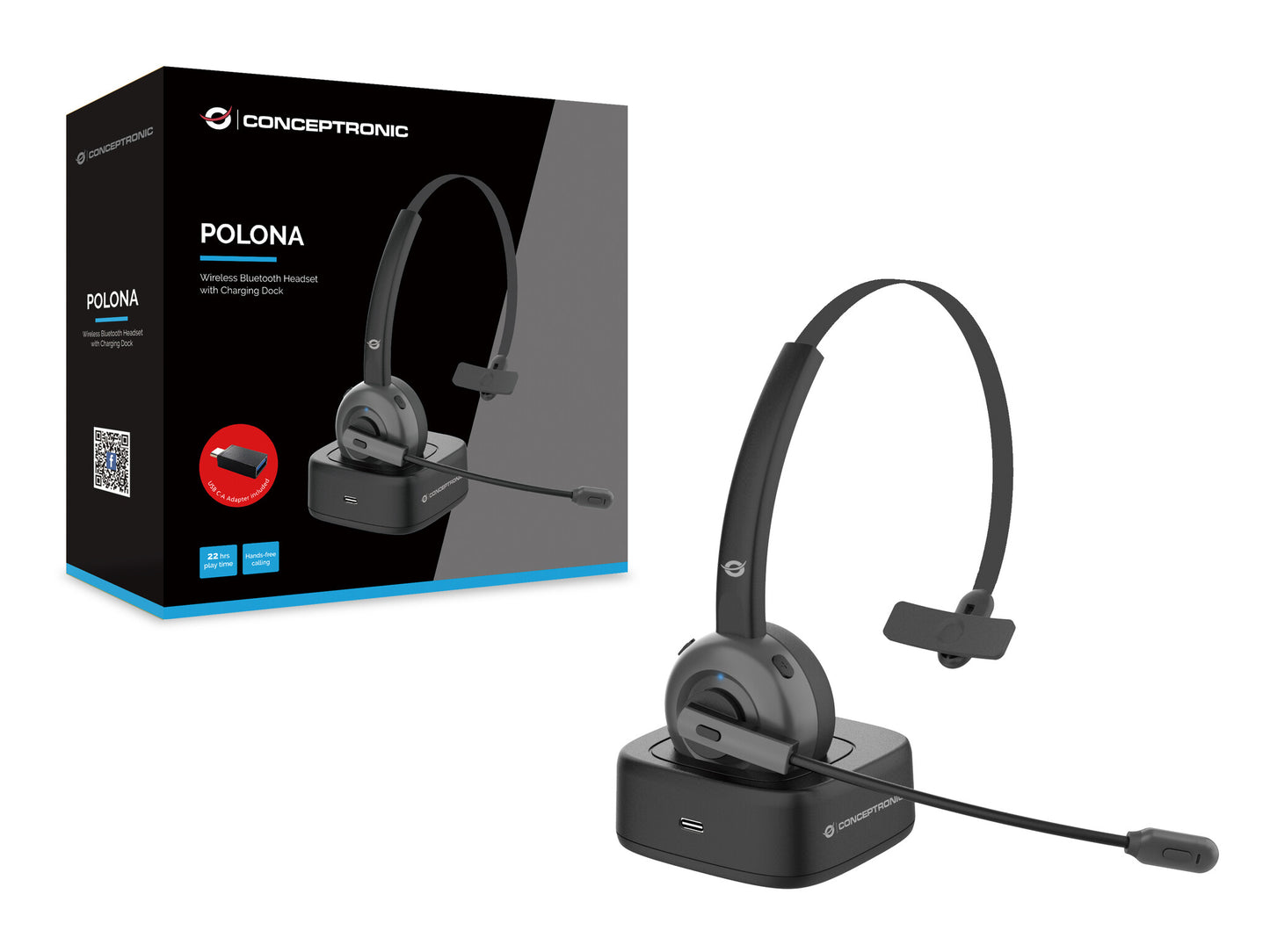 Conceptronic POLONA03BD hörlur och headset Trådlös Huvudband Kontor/callcenter Bluetooth Laddningsställ Svart