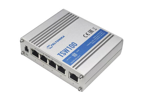 Teltonika TSW100 nätverksswitchar Gigabit Ethernet (10/100/1000) Strömförsörjning via Ethernet (PoE) stöd Blå, Metallisk
