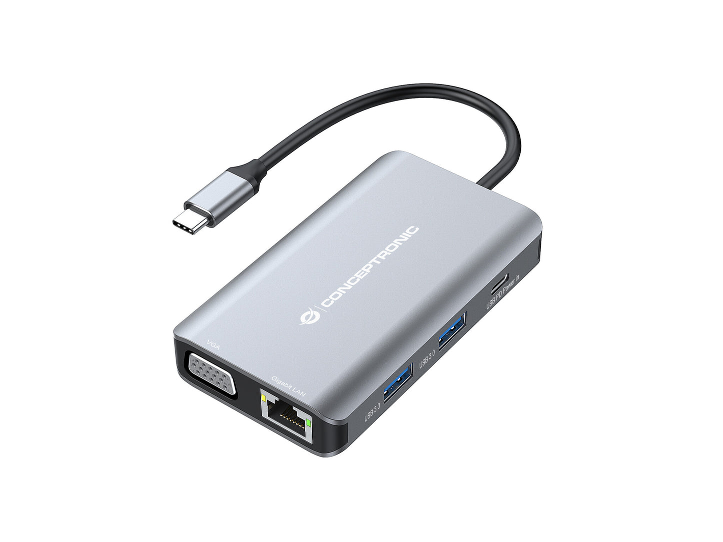 Conceptronic DONN21G dockningsstationer för bärbara datorer Kabel USB 3.2 Gen 1 (3.1 Gen 1) Type-C Grå